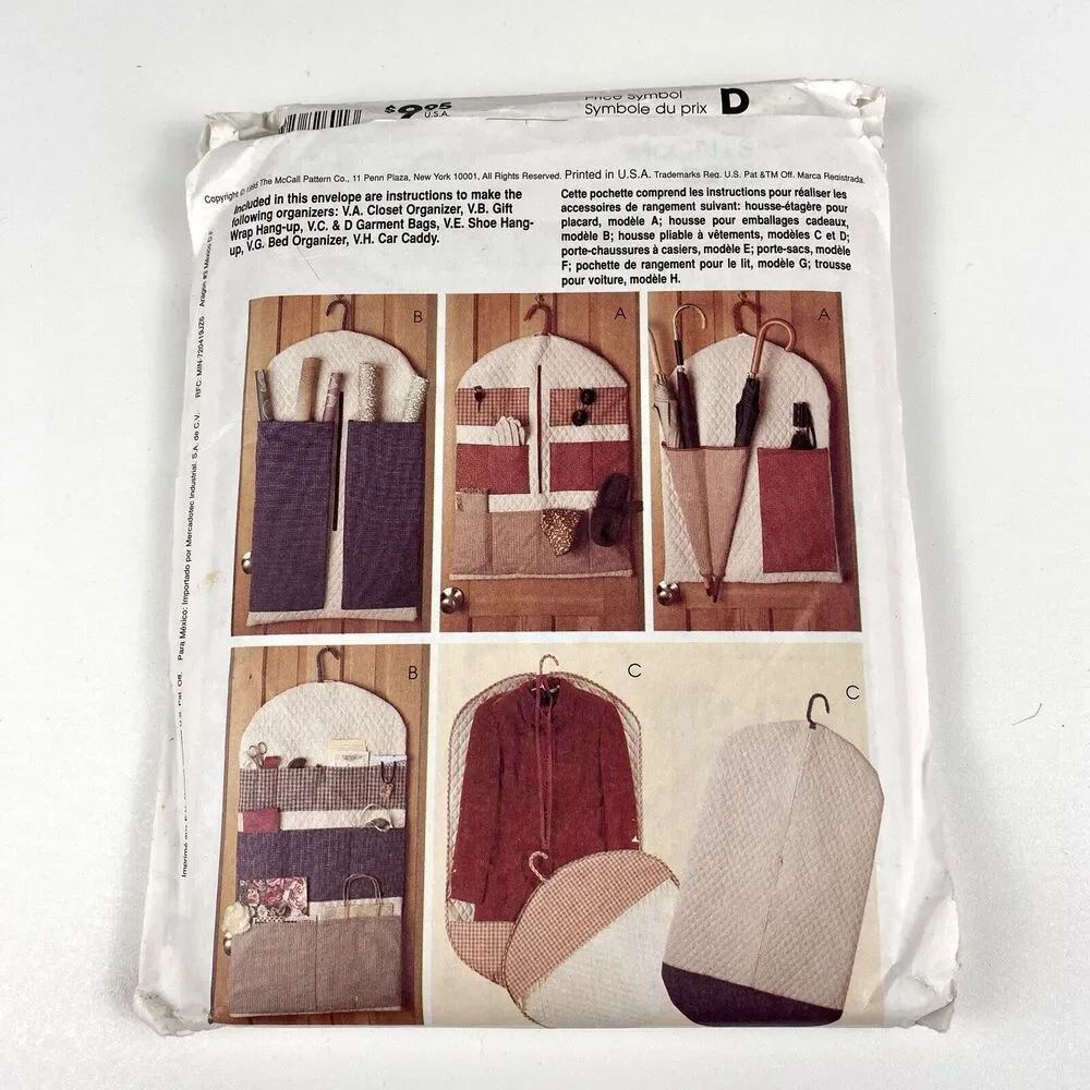 McCall’s 8260 Sewing Pattern Closet Organizers Garment Bag Shoes Purse Hanger